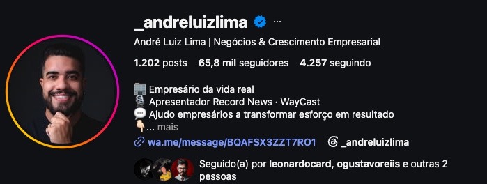 Perfil de André Luiz Lima no Instagram