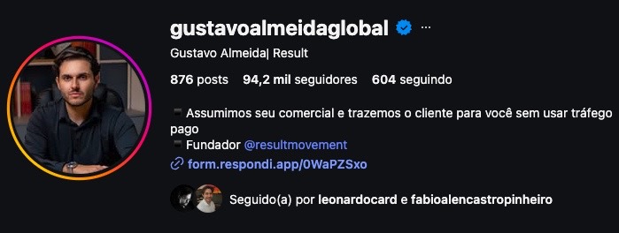 Perfil de Gustavo Almeida no Instagram