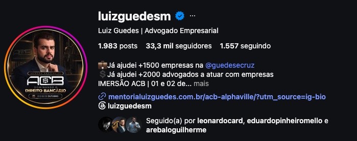 Perfil de Luiz Guedes no Instagram