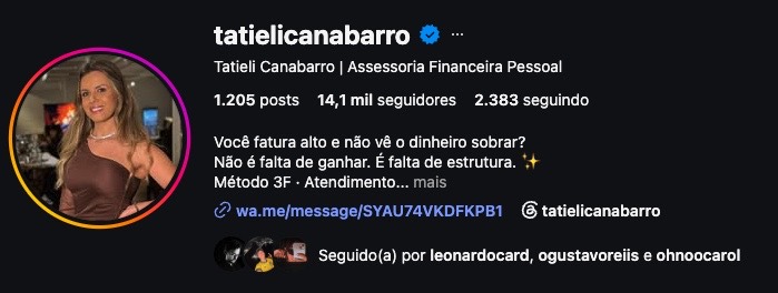 Perfil de Tatieli Canabarro no Instagram