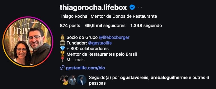 Perfil de Thiago Rocha no Instagram